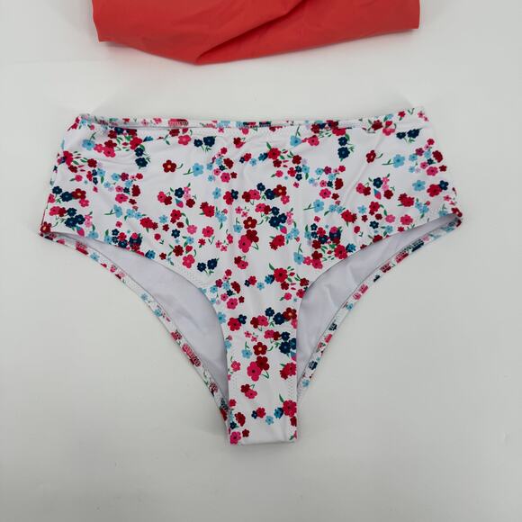 Beachsissi Women's Drawstring Side Two Piece Swimsuit Floral Print Tankini Set M - Picture 5 of 8